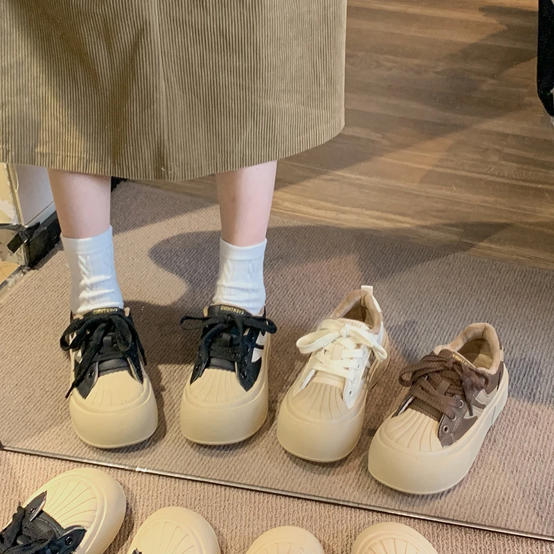 贾不假品牌-百搭厚底松糕板鞋2023冬季加绒女款小白鞋休闲运动鞋
