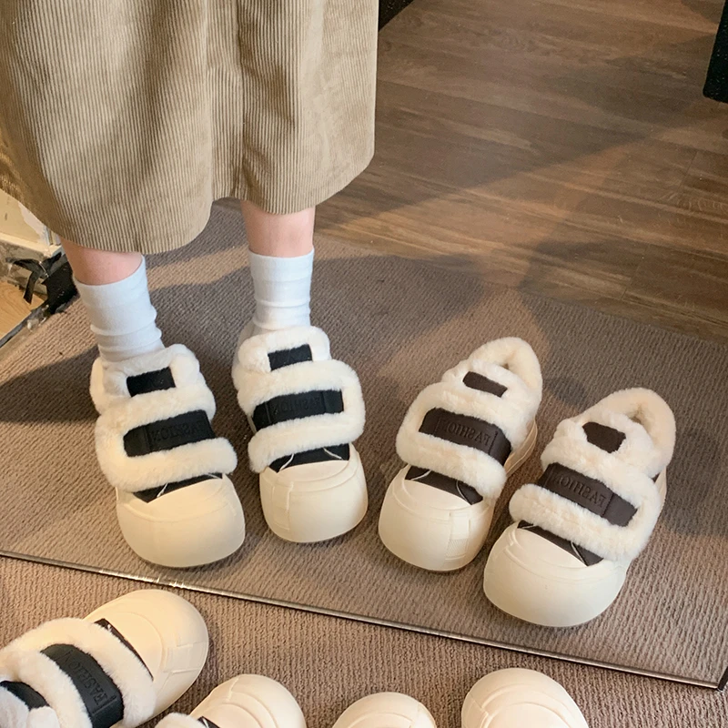 贾不假品牌-百搭棉鞋女2023冬季新款保暖复古学生厚底轻便休闲鞋