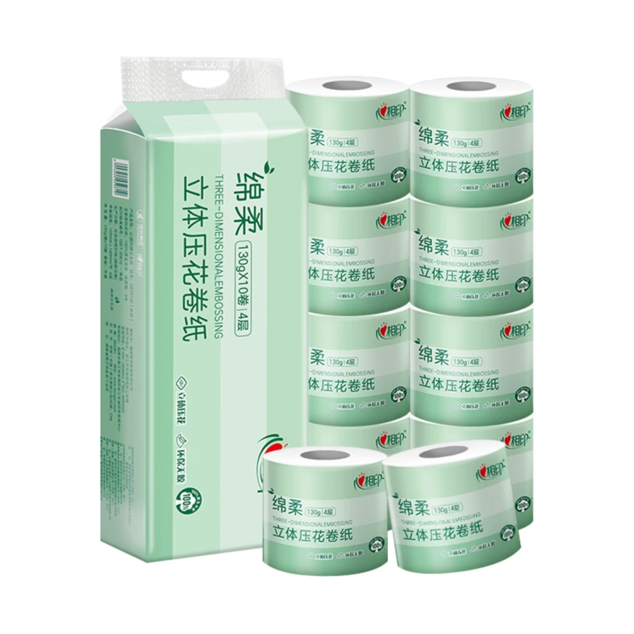 心相印立体压花4层有芯卷纸130g*10卷