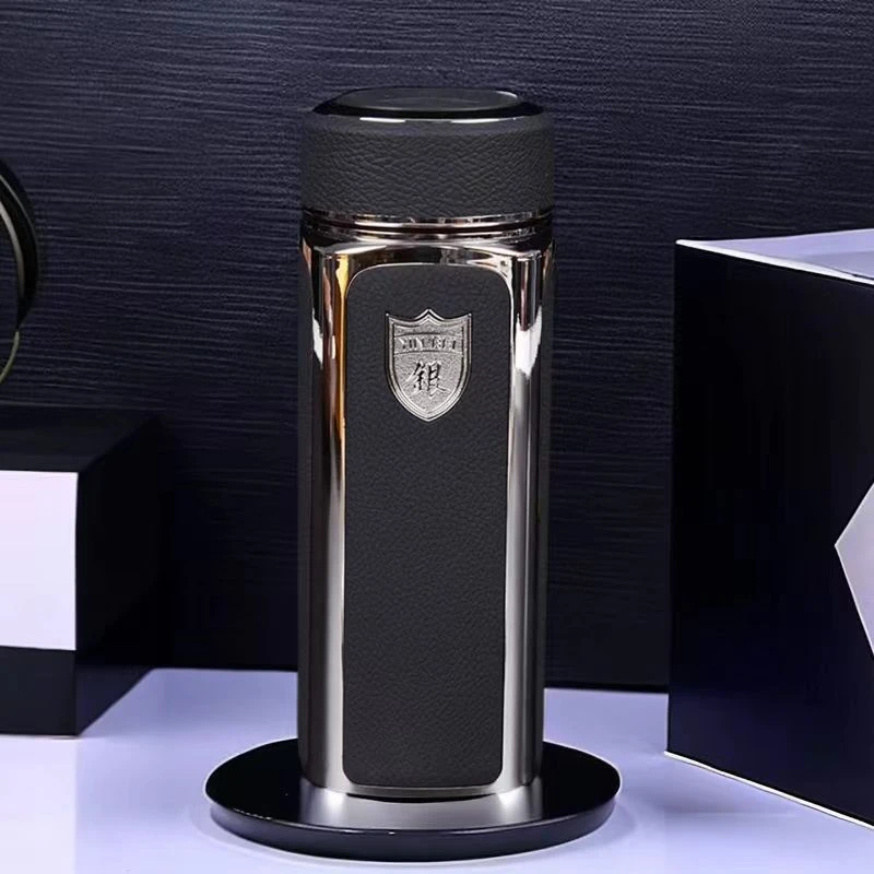 商务高颜值四方皮纹杯银杯银离子水杯子高端高档礼品银离子保温杯