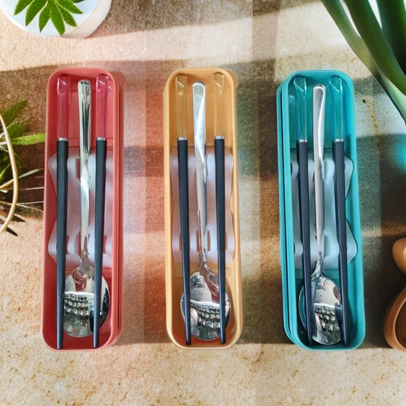 304不学生勺子上班族餐具盒单人便携式筷勺两件套钢勺创意旅行