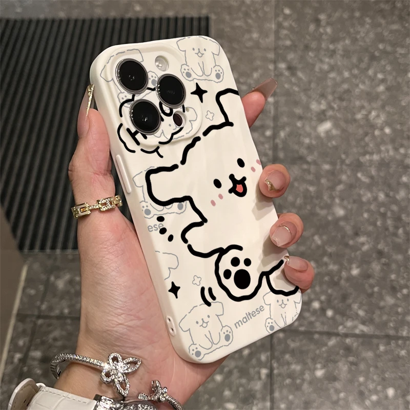 线条小狗适用iPhone15/14promax褶皱手机壳xr苹果13/12/11防摔ins