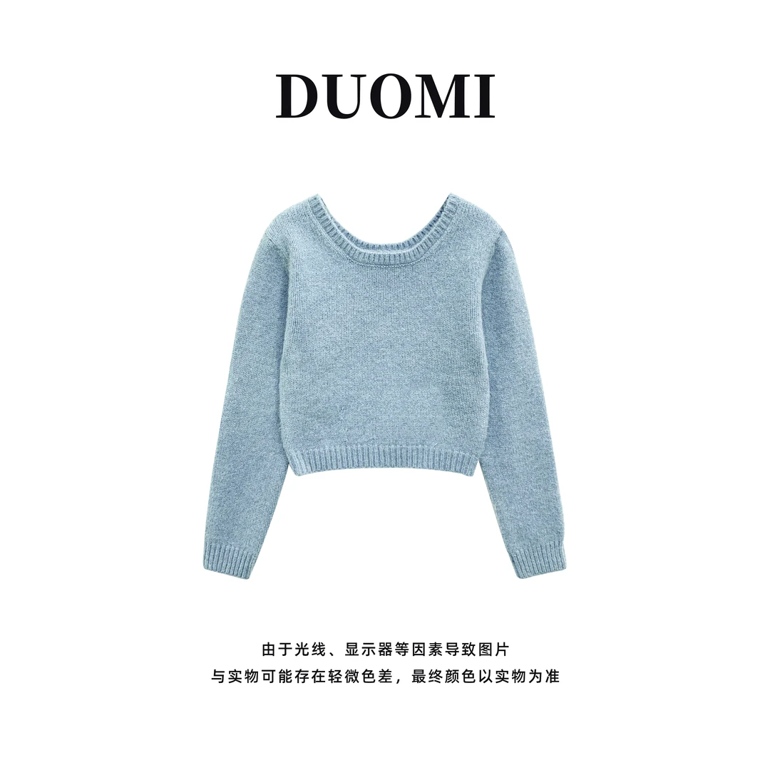 【DUOMI】秋季新款百搭时尚韩版小众设计感毛针织衫上衣毛衣D5690