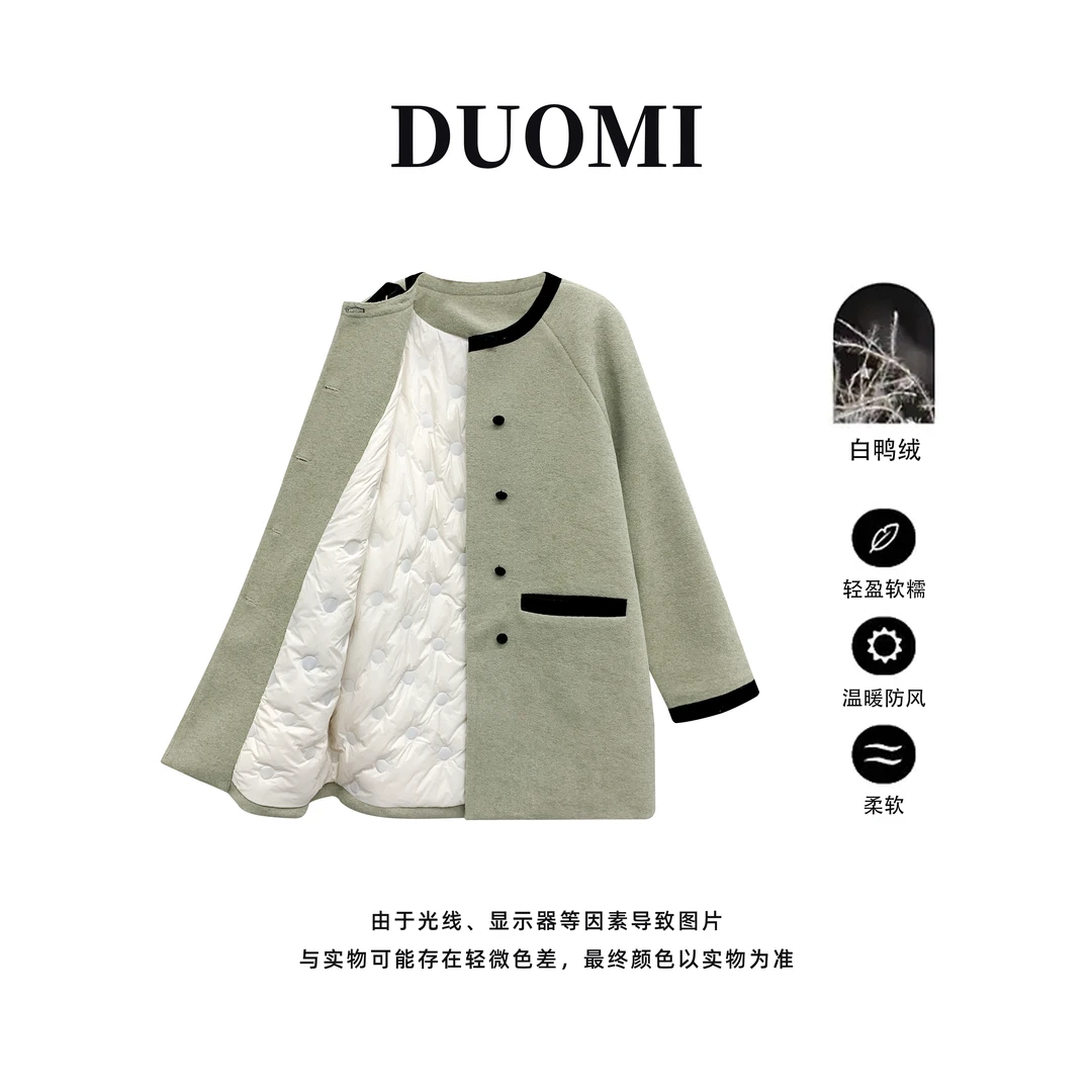 【DUOMI】秋冬百搭时尚保暖羽绒服白鸭绒羽绒毛呢外套上衣D6156