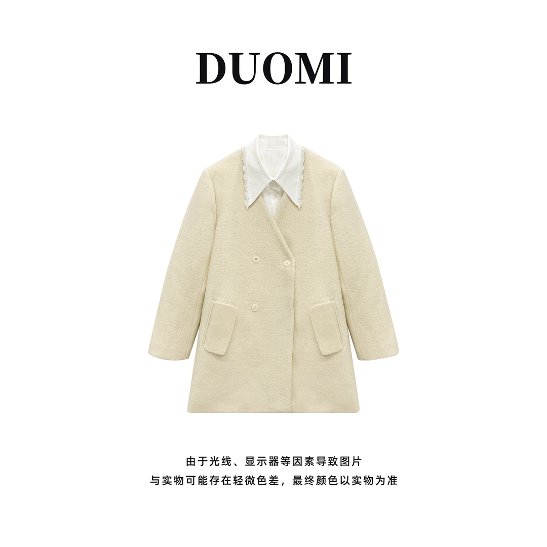 【DUOMI】冬新款百搭时尚韩版小众设计感毛呢厚外套女D6179