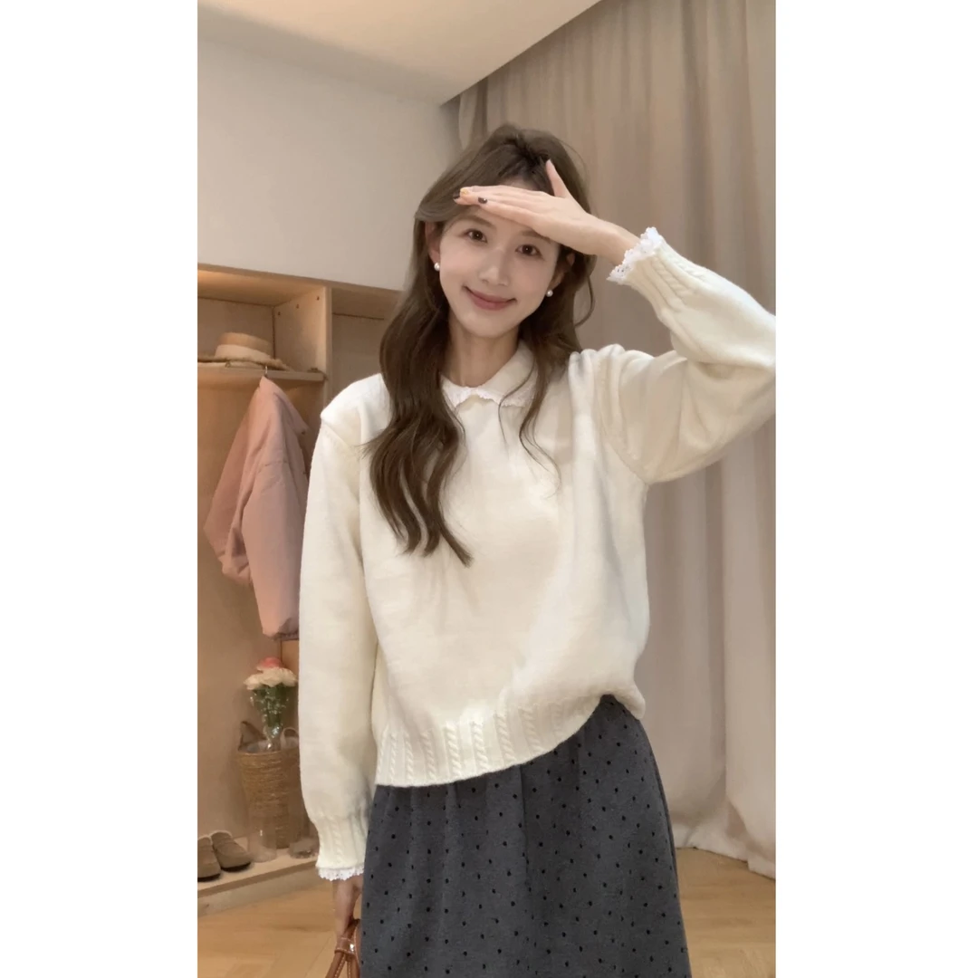 [YS] 花边娃娃领叠穿减龄套头毛衣~ X269