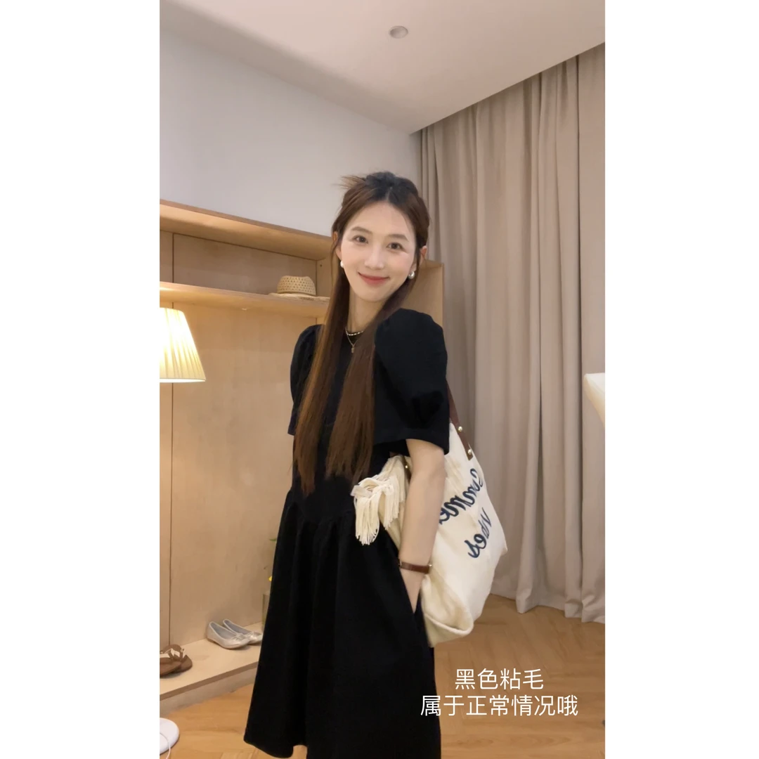 [YS] “小黑裙”显瘦黑色圆领简约连衣裙短裙~X083