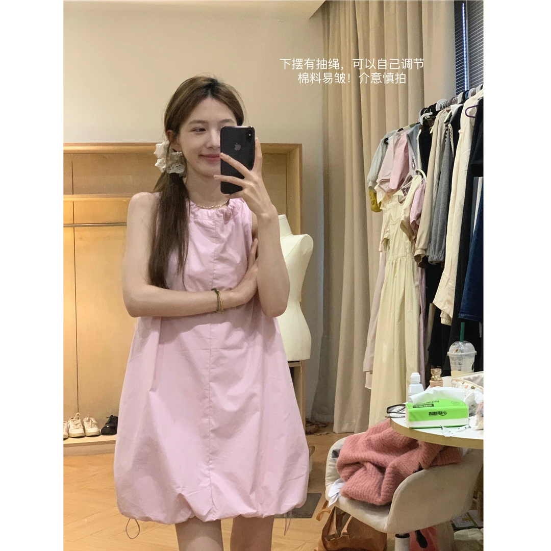 [YS] “春氧桃桃”氧气感粉色抽绳减龄学院风连衣裙~ 0888