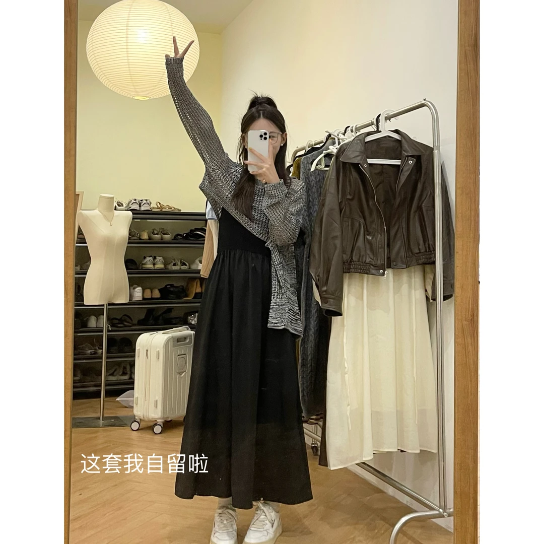 [YS] 秋款镂空罩衫长袖吊带连衣裙套装~0575