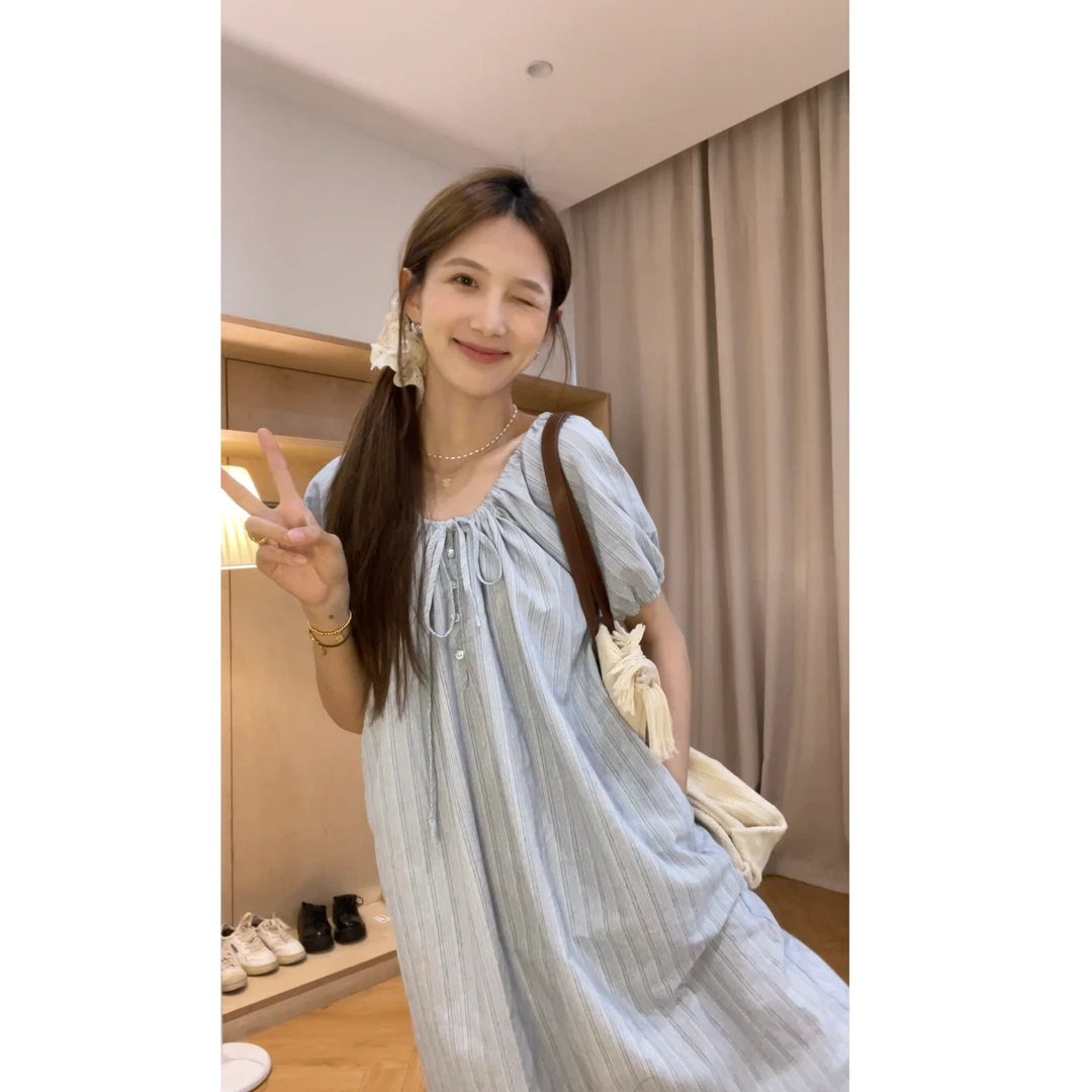 [YS] 条纹蕾丝拼接舒适连衣裙~  X063