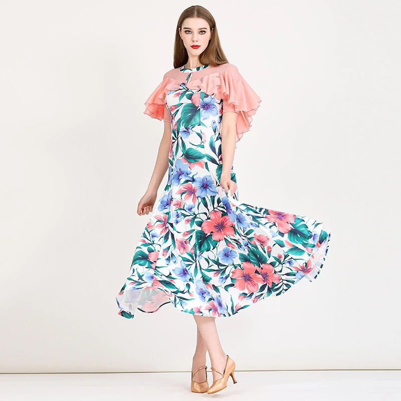 盎然生机！气质印花摩登舞裙MY896国标舞连衣裙华尔兹交谊舞裙时尚