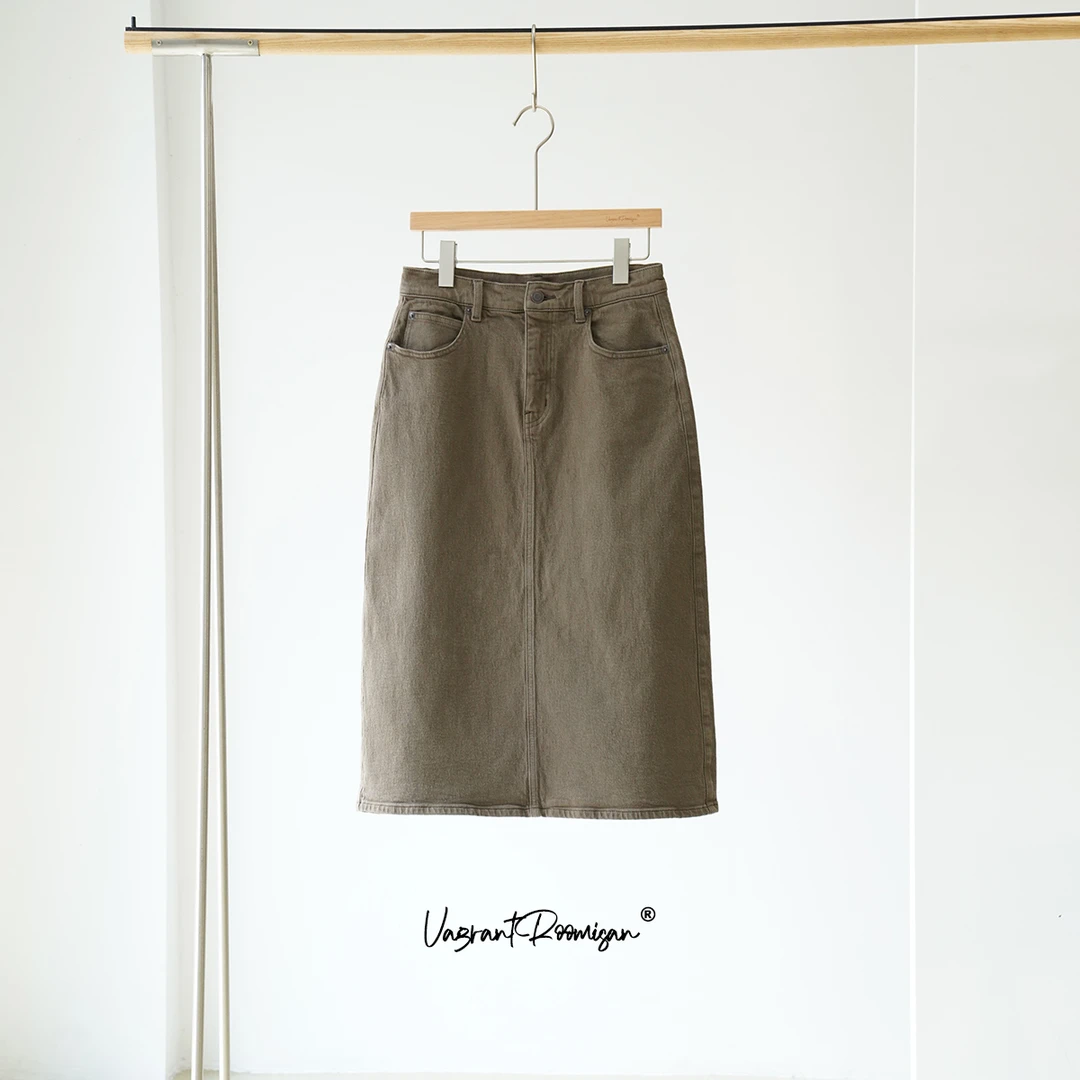 ROOMISAN【土耳其进口奢牌御用牛仔卡其绿半身裙】极简row风24637