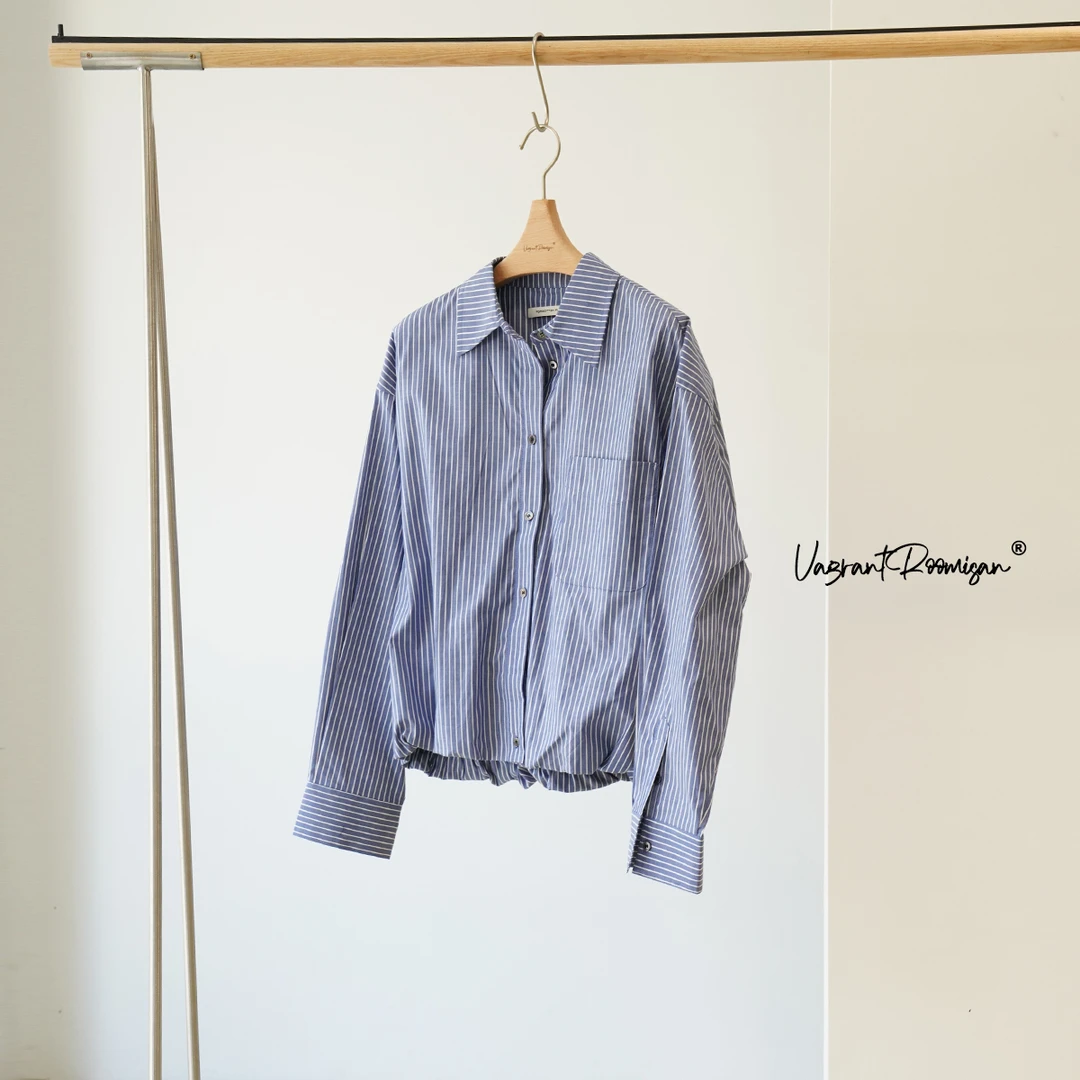 ROOMISAN【miu风时髦博主条纹衬衣套装】小众蓝色条24.506