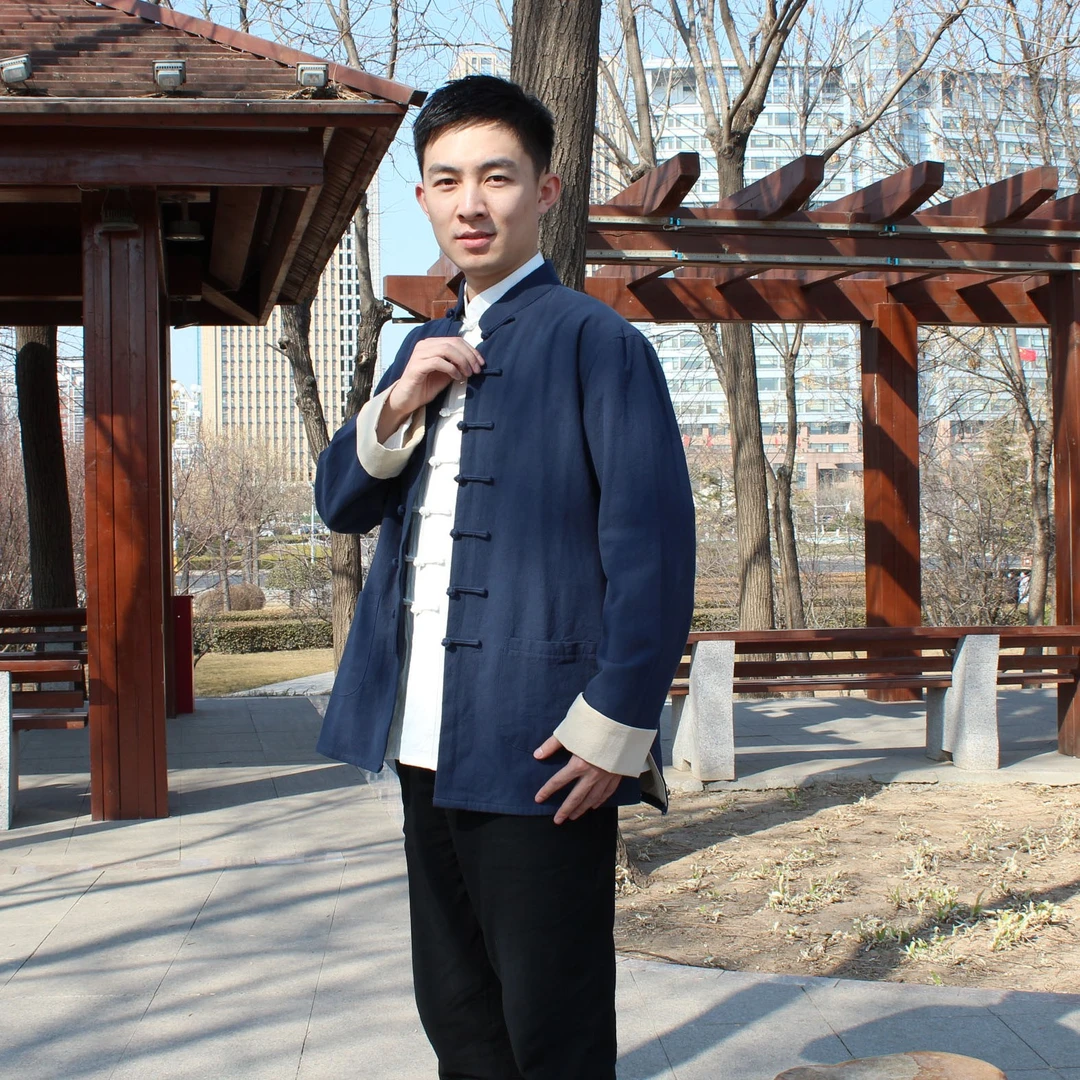 男士唐装套装外套加裤子加半袖衬衣中式复古长袖立领中国风休闲