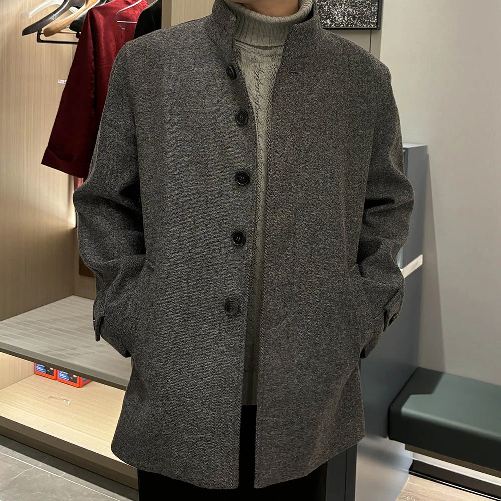 中款外套男士修身盘扣外套上衣中式国风立领长袖休闲中长款中国风