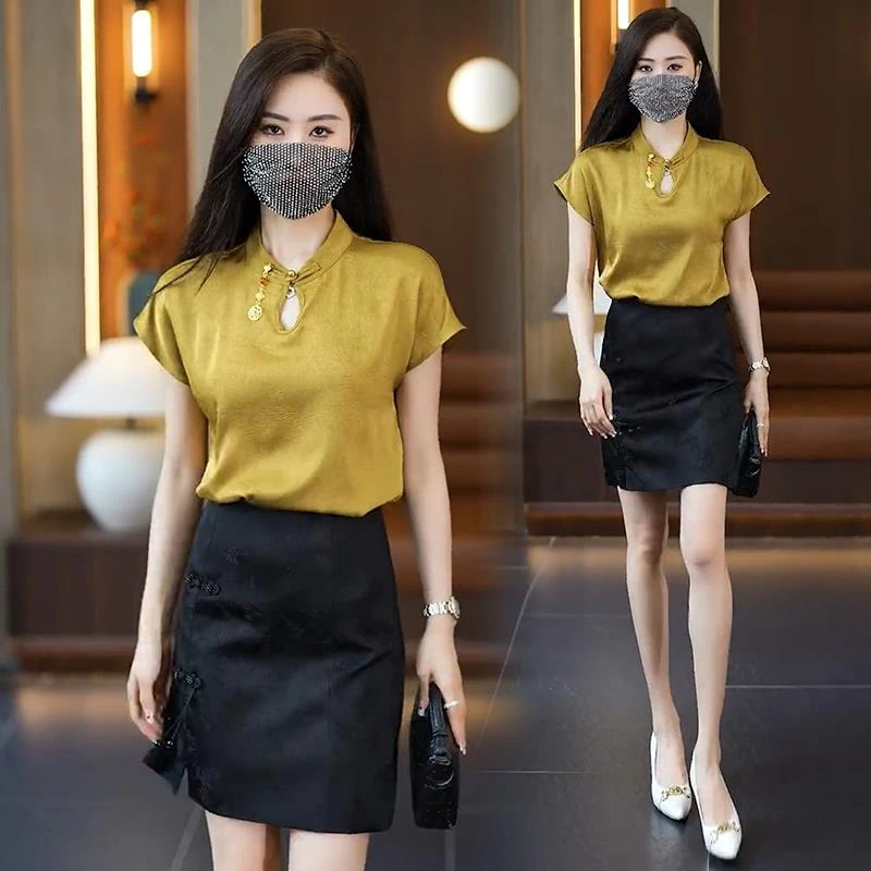 新中式衬衫女气质夏装2024新款盘扣旗袍风衬衣修身显瘦遮肚子上衣