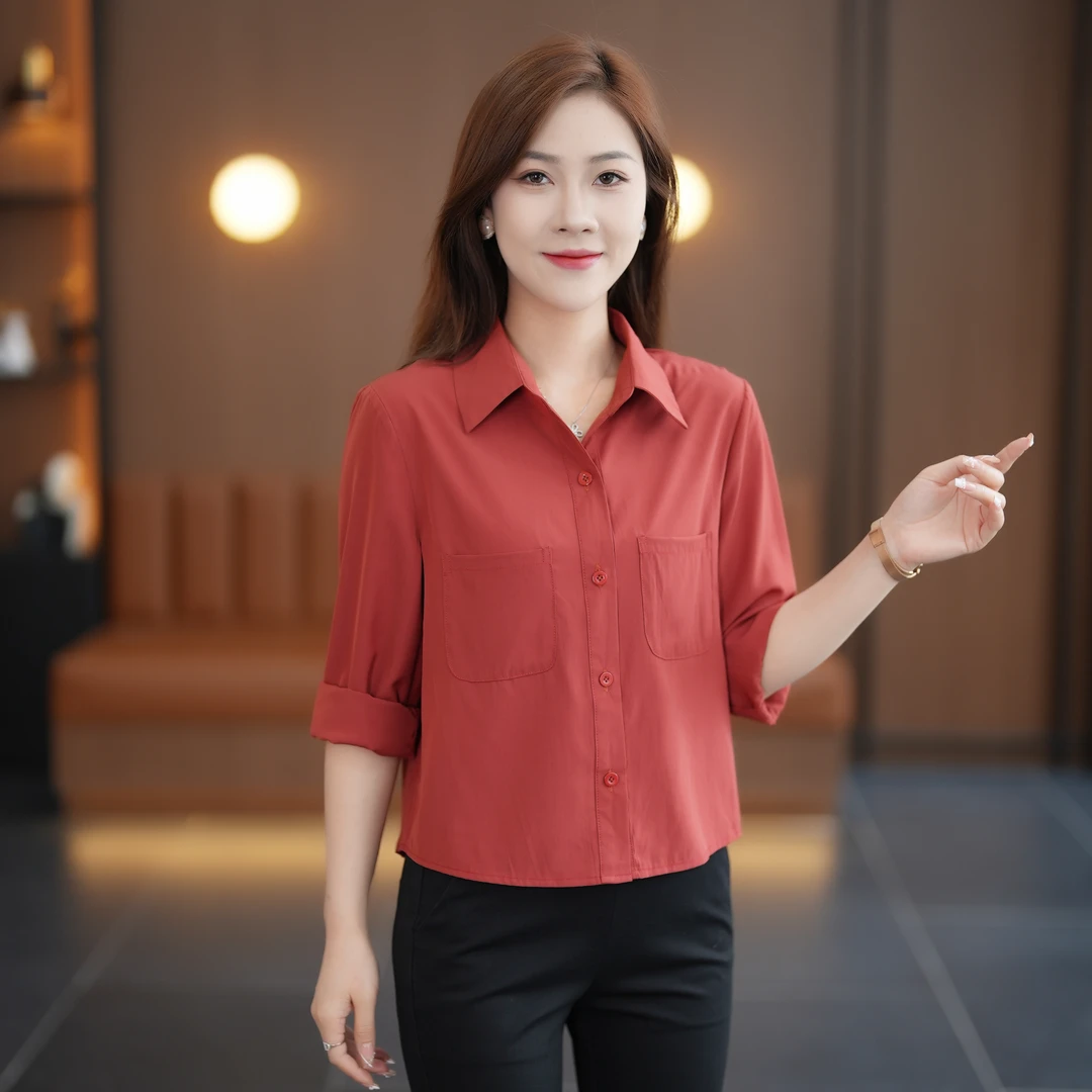 早秋长袖衬衫女2024年新款时尚洋气宽松小个子显瘦设计感衬衣上衣