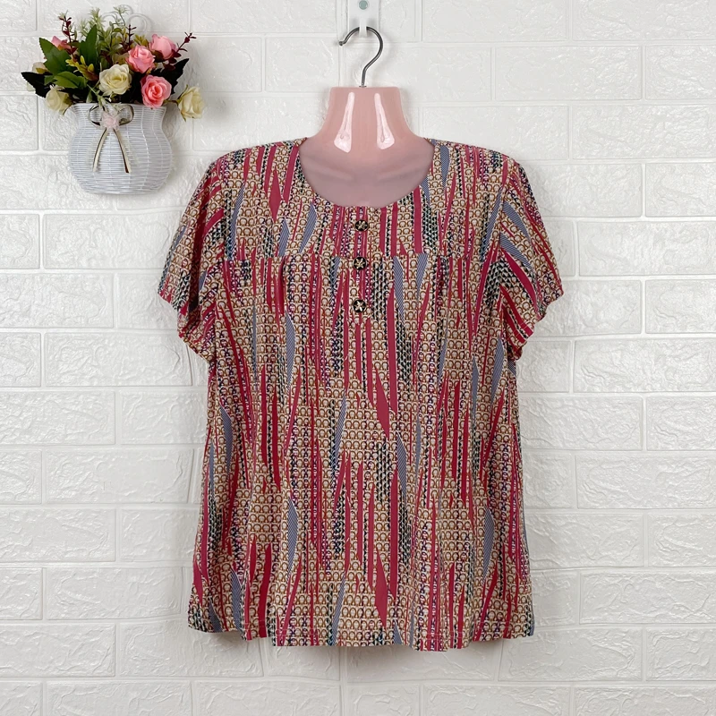 中老年夏装女装大码短袖加肥加大胖妈妈圆领200斤遮肚上衣t恤