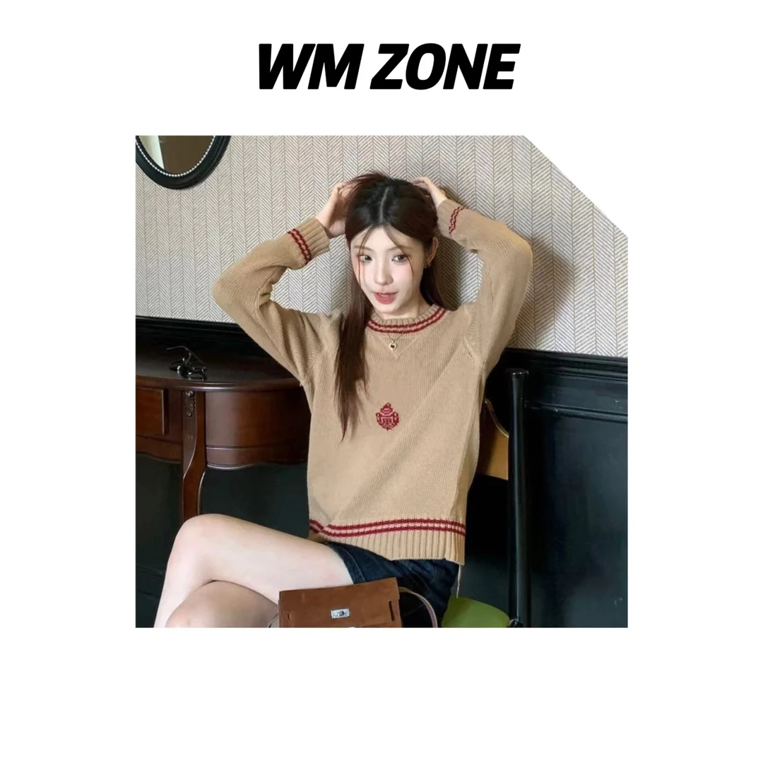 虎儿 3-2678 字母提花撞色圆领套头毛衣