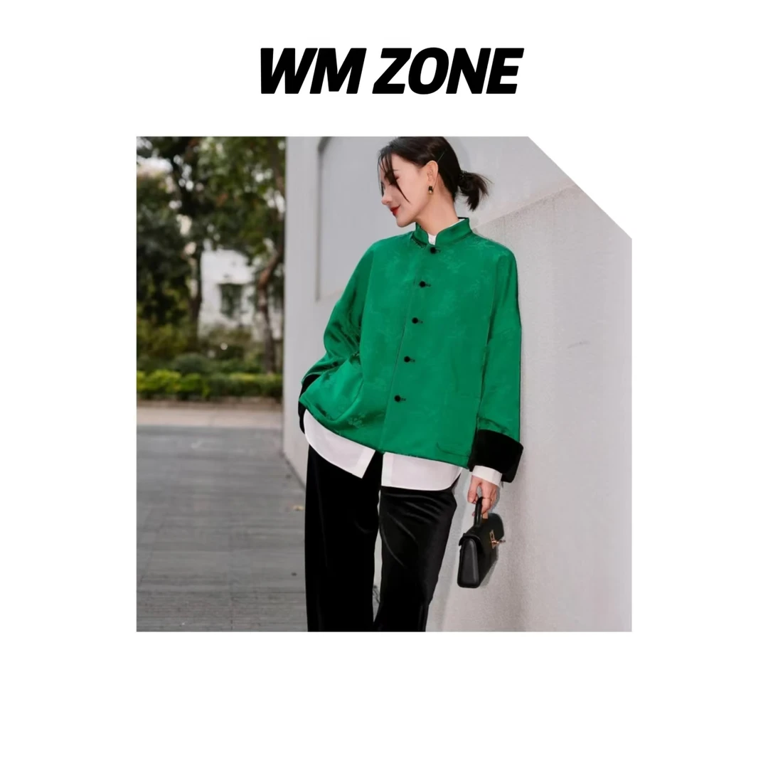 虎儿 3-2780 新中式两穿立领盘扣丝绒外套