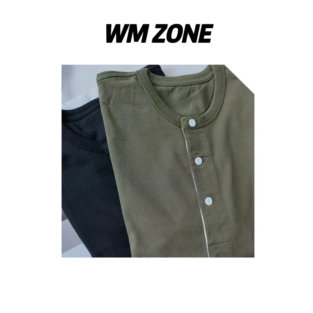 虎儿 3-2752 三粒扣纯色亨利长袖T