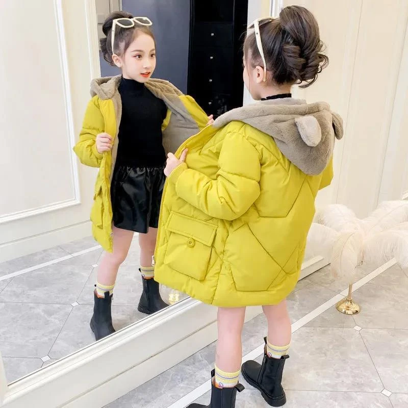 女童棉服加厚冬装2023新款儿童中大童棉衣可爱中长款洋气外套