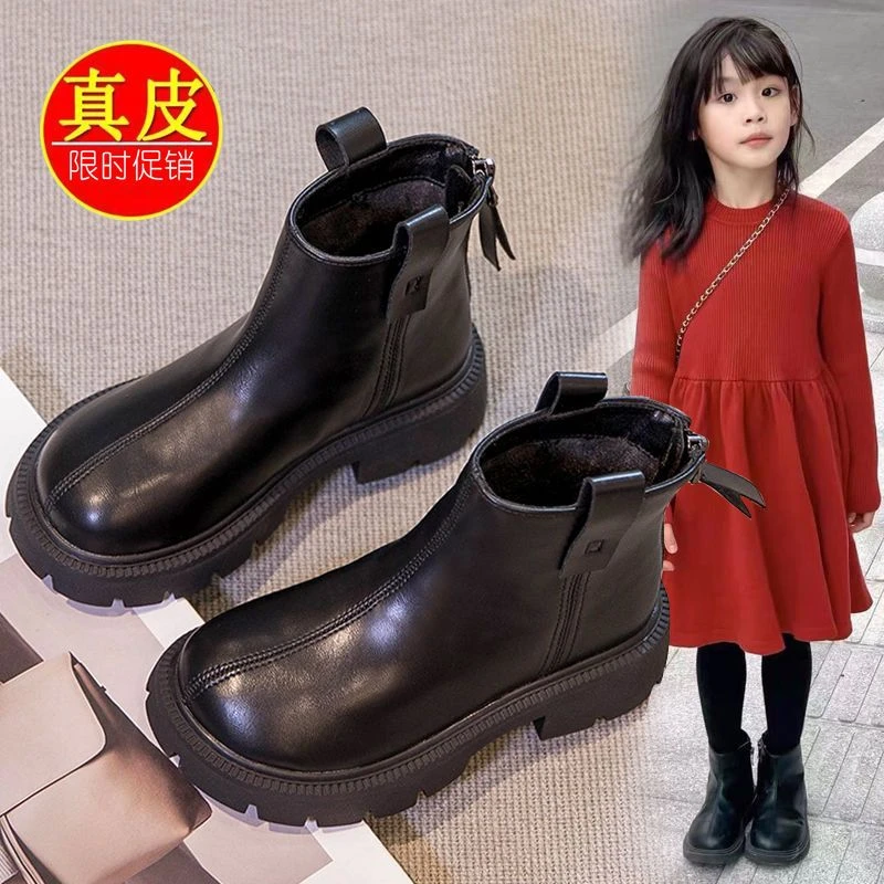 女童靴子软皮马丁靴2023秋季新款女童鞋子时尚公主靴子小女孩短靴