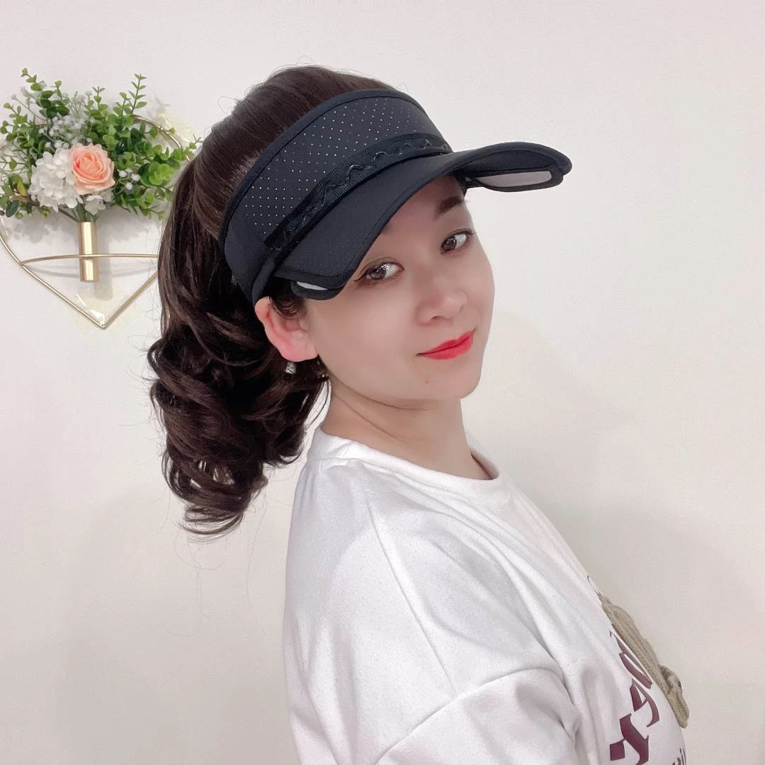 新款【遮阳大波浪马尾帽子假发一体】黑色
