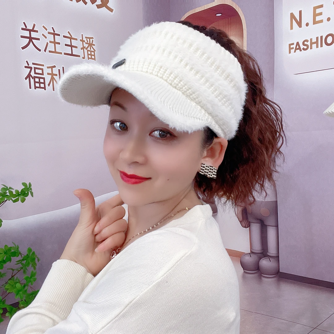 【秋冬新款】鸭舌帽横纹时尚羊毛卷帽子假发一体