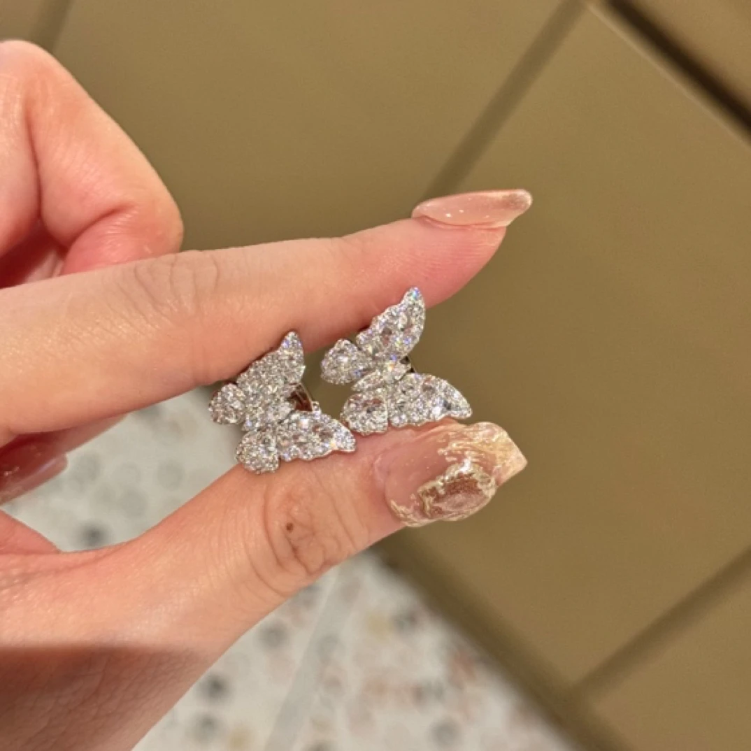 合金合成锆石耳饰 king银饰珠宝蝴蝶耳夹气质网红轻奢精致百搭