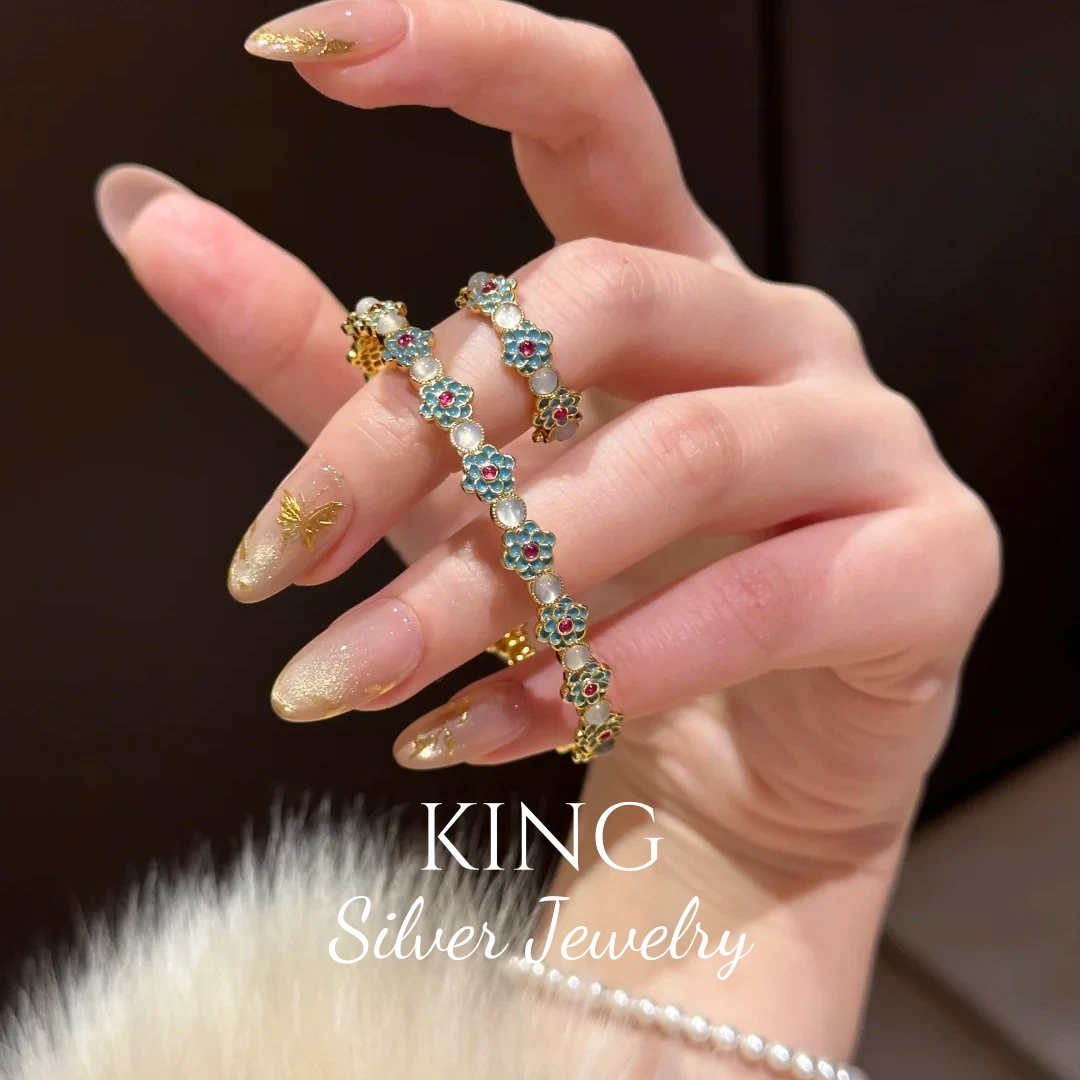 925银合成锆石手镯 king银饰青花瓷手镯气质蛇年送女友送老婆百搭