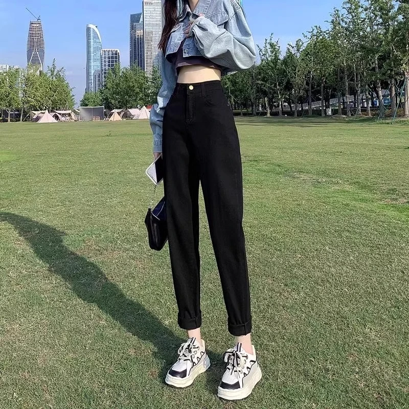 哈伦牛仔裤女2025春季新款高腰显瘦百搭小脚弹力老爹裤子