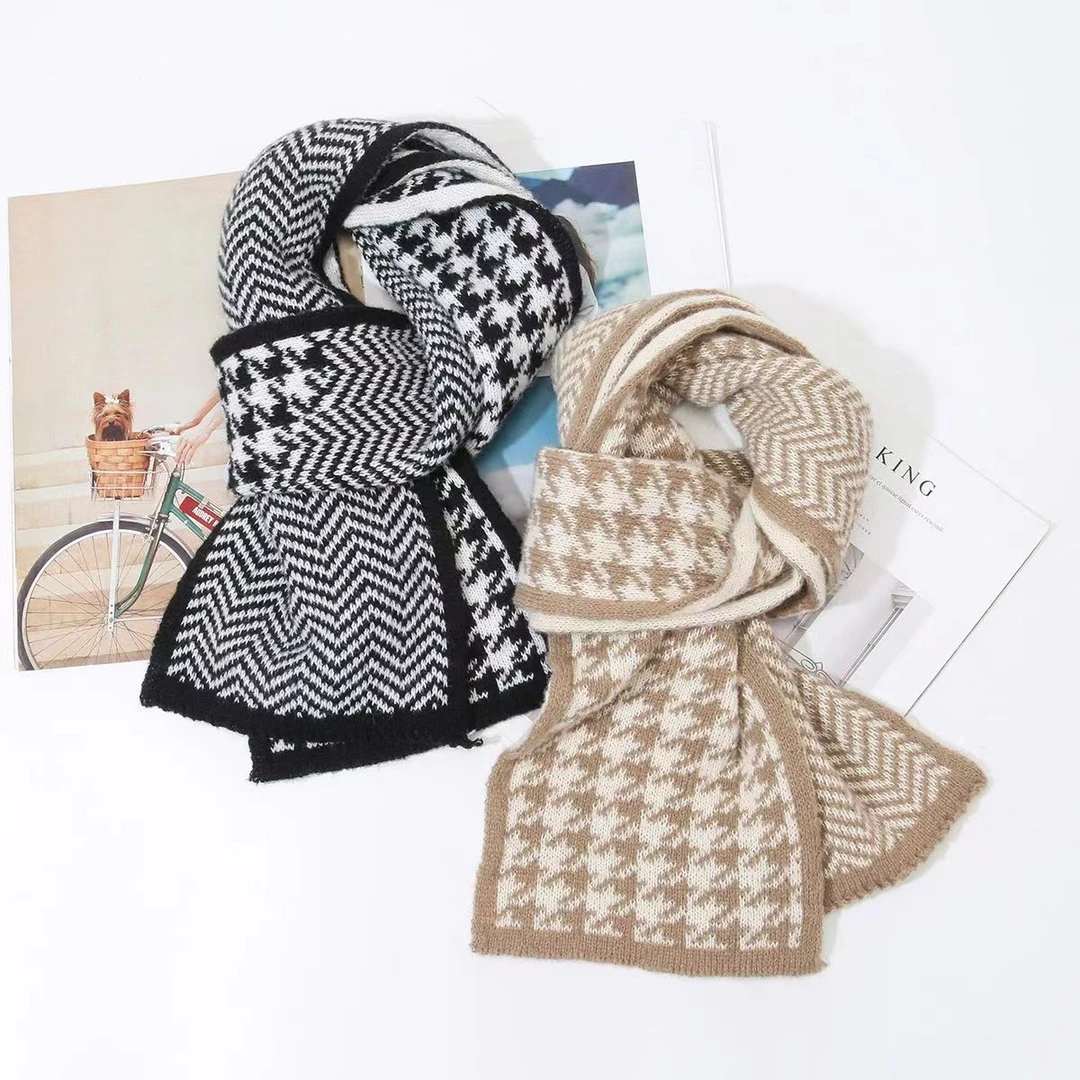 围巾针织百搭保暖千鸟格加厚情侣时尚网红ins格子秋冬季韩版学生