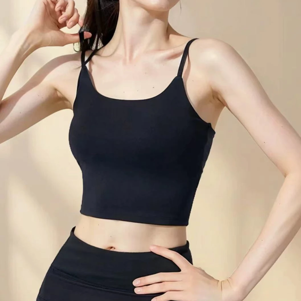 吊带背心内搭带胸垫上衣健身一体防震聚拢健身瑜伽美背女-9015