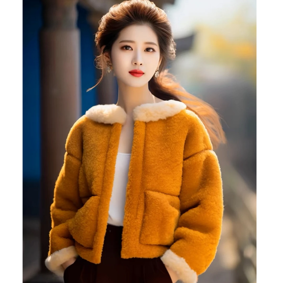 【钟意】B065橙色羊羔外套P5858