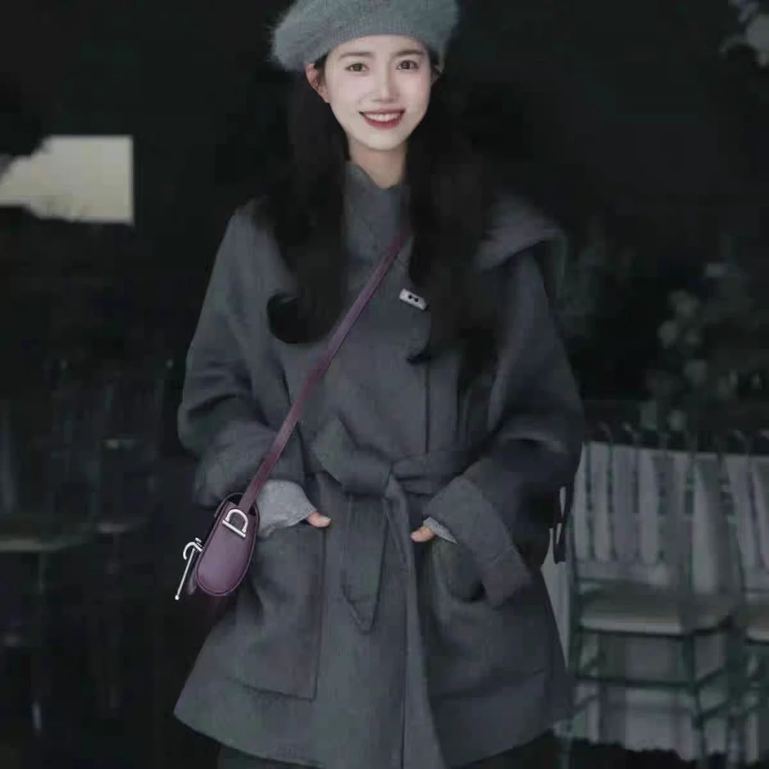 【钟意】A120灰色毛呢外套P6277