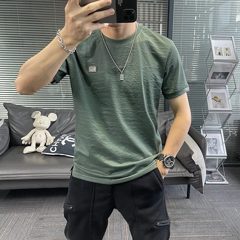 2025清凉棉麻短袖t恤男新款速干简约纯色亚麻透气冰感麻料潮牌