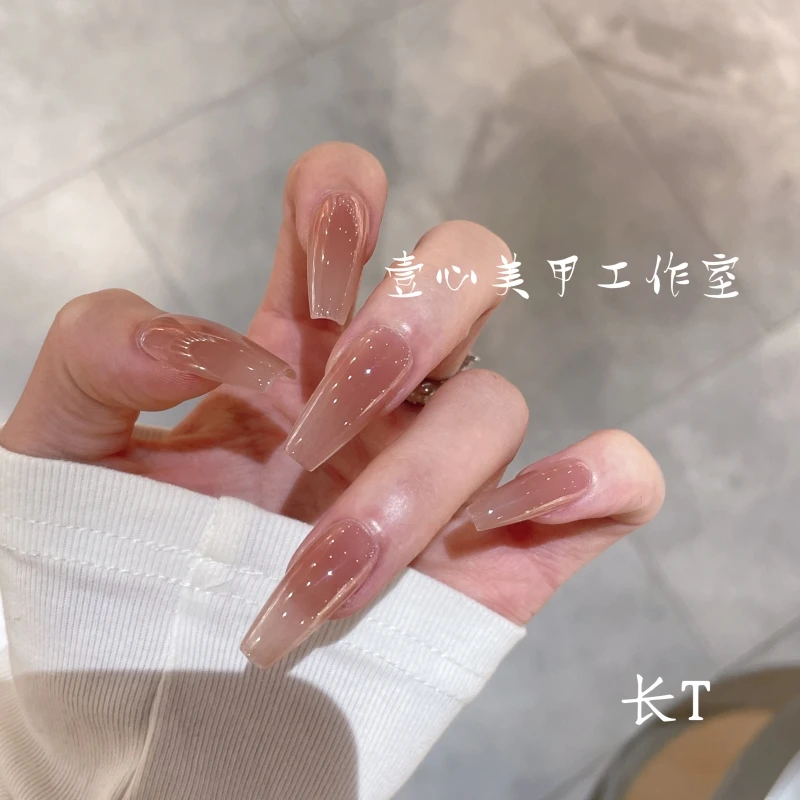 纯手工定制穿戴甲 壹心推荐 奶茶西柚美甲贴片可拆卸假指甲贴10片