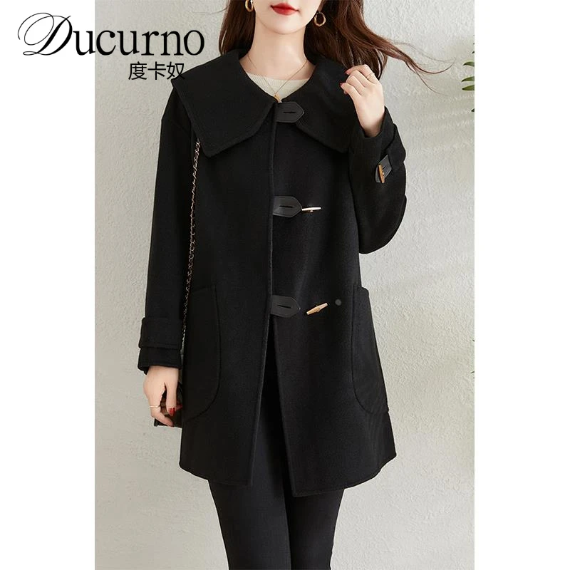 轻奢小个子双面毛呢大衣女2025秋冬新款宽松减龄娃娃领毛呢外套