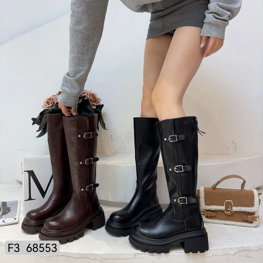 厚底增高骑士靴女长筒靴时尚英伦风显瘦不过膝靴子68553