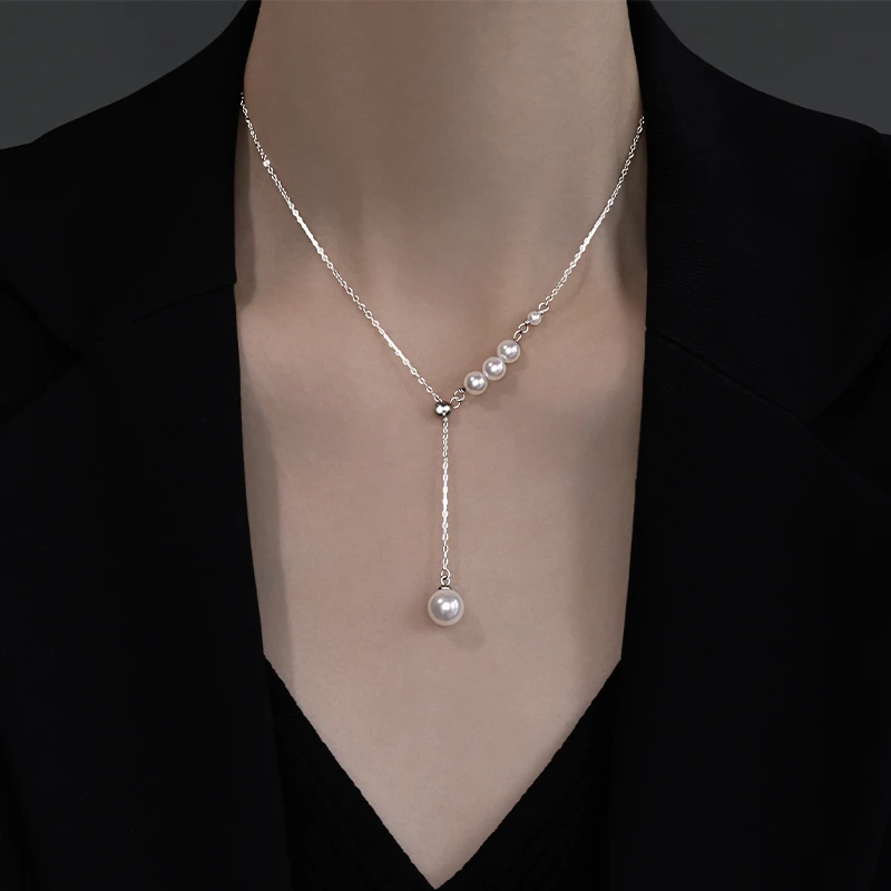 链子足银仿珍珠 999足银施家流苏项链女2025气质小蛮腰珍珠锁骨链