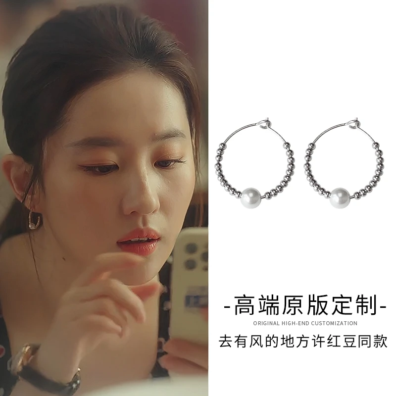 925银仿珍珠耳饰 925纯银施家珍珠耳环女耳圈轻奢小众耳钉耳饰ins