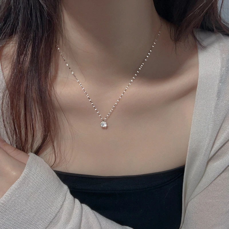 链子足银合成锆石 999足银方钻项链高级感项链女款锁骨链纯银项链