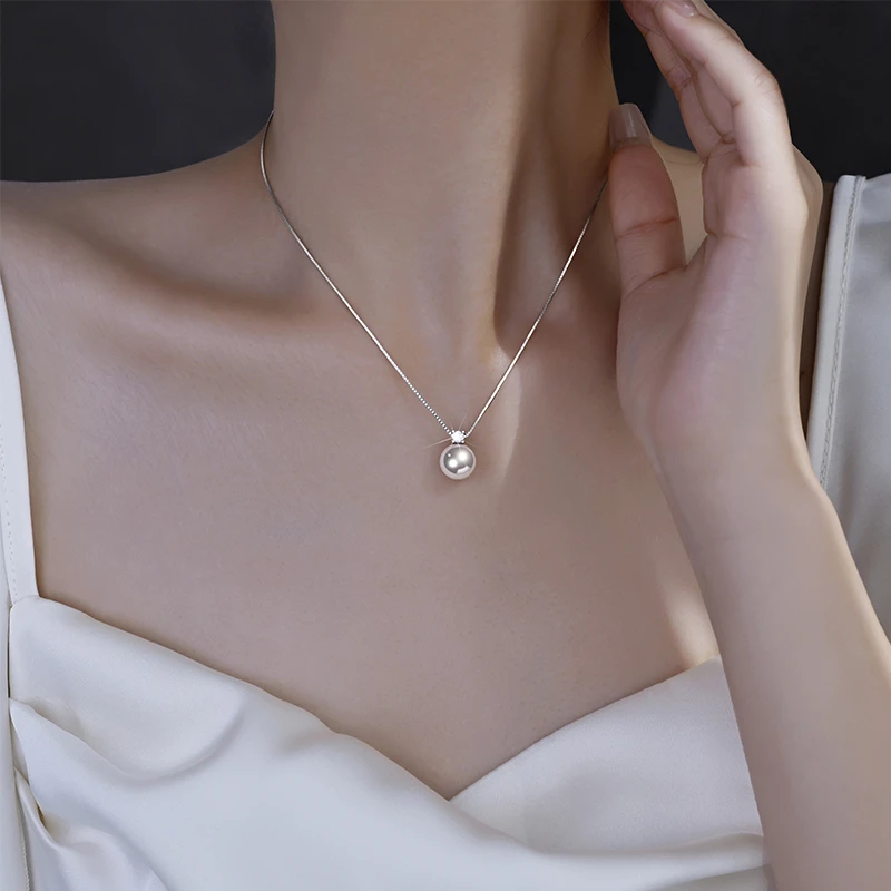 链子足银仿珍珠 999足银白金灰珍珠项链女2025清冷简约气质锁骨链
