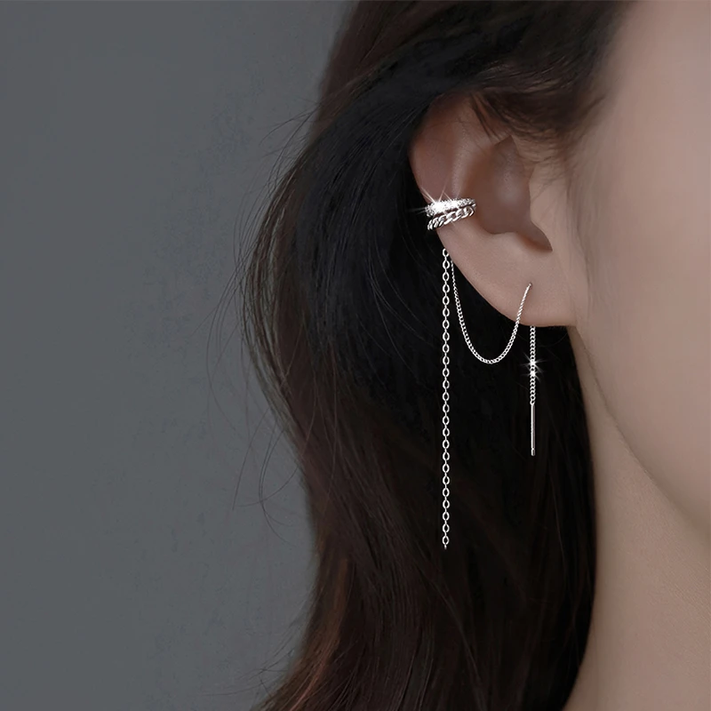 925银合成锆石耳饰 925镶流苏钻耳夹女202耳环耳线轻奢耳饰耳骨夹