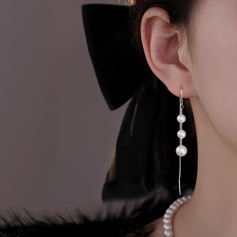 925银耳饰 925银施家珍珠流苏耳线气质女款2025新款高级感首饰