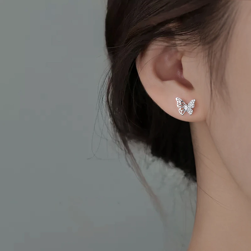 足银耳饰 999蝴蝶微钻耳钉纯银女2025新款爆款耳环小众轻奢耳饰
