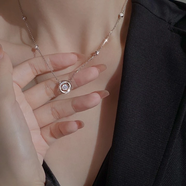 坠链均925银合成锆石 925银三秒心动项链项链女款2025爆款锁骨链