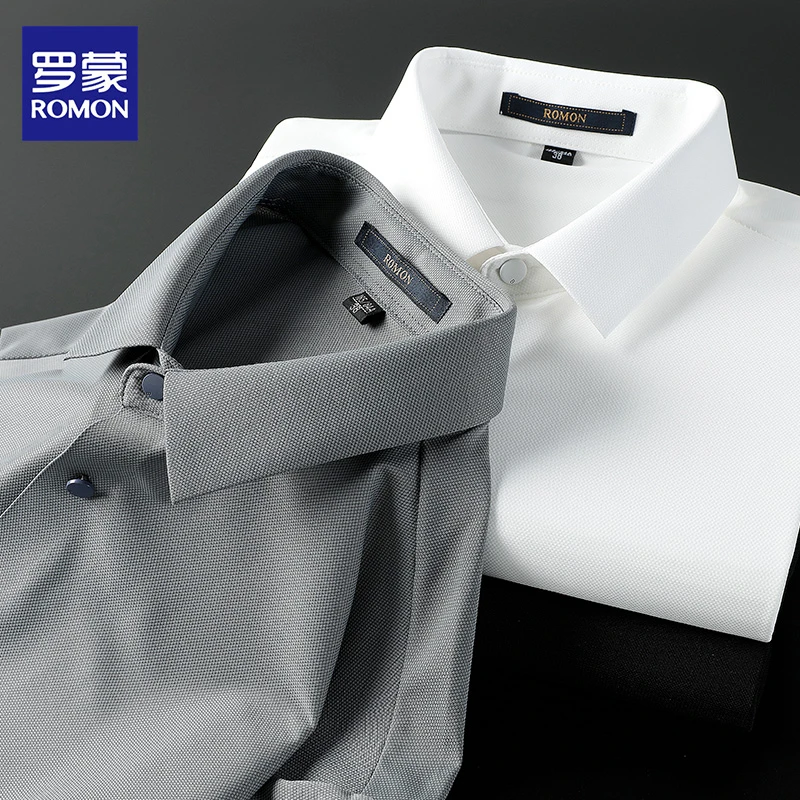 【无痕免烫】罗蒙商务休闲男衬衫秋季轻奢高端白衬衫正装长袖衬衣黑