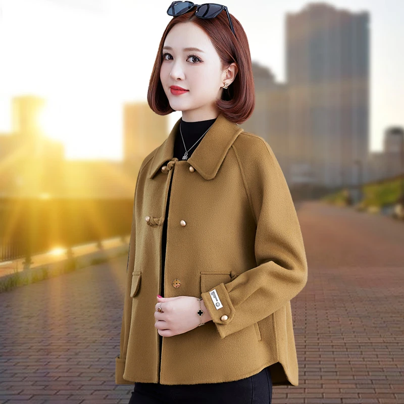 羊毛双面呢子大衣女2024年秋季新款时尚高级气质毛呢上衣短款秋装